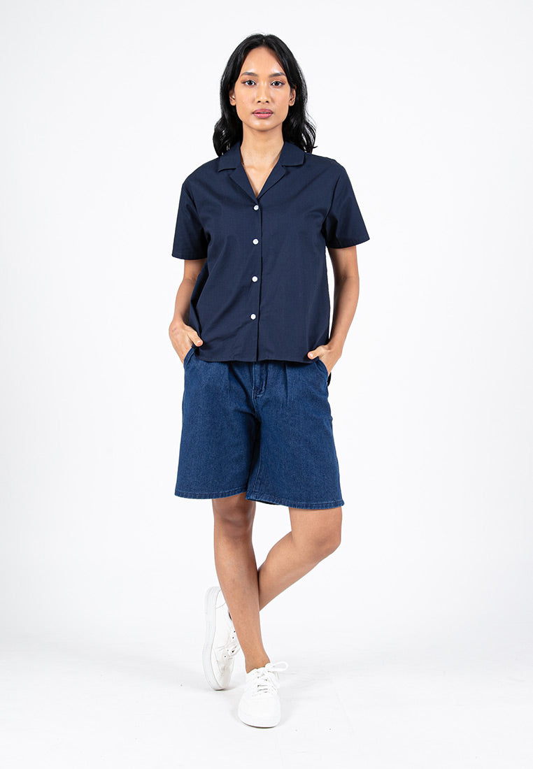 Forest Ladies Cotton Poplin Open Collar Short Sleeve Shirt | Baju Kemeja Lengan Pendek Perempuan - 822359
