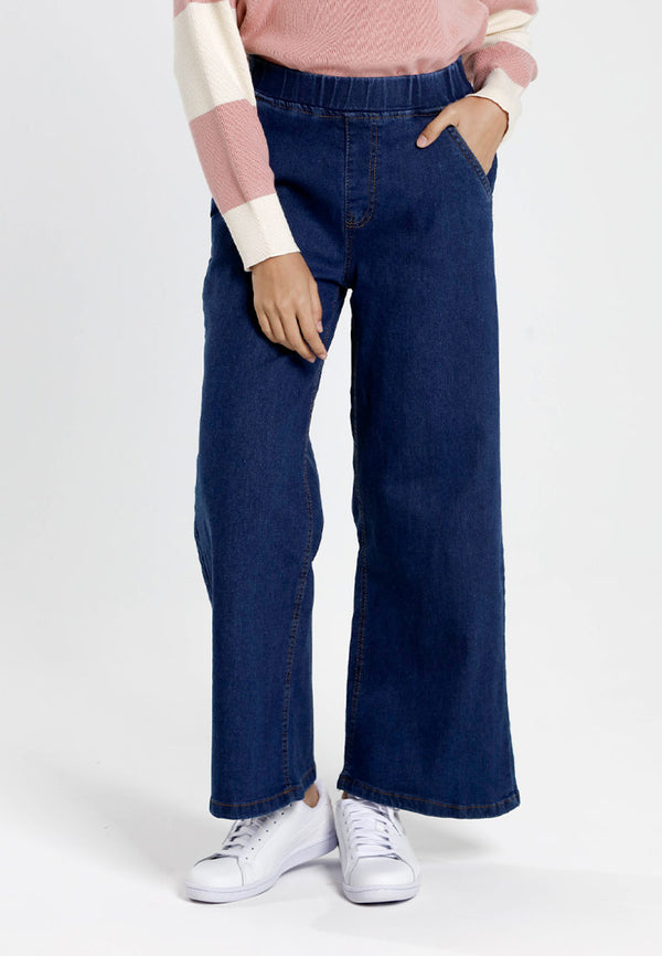 Forest Ladies Stretchable Denim Wide Leg Jeans Elastic Waisted Denim Long  Pants | Seluar Panjang Perempuan - 810515