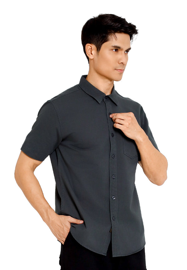 Forest Woven Regular Fit Plain Collar Short Sleeve Men Shirt | Baju Kemeja Lelaki - 621441