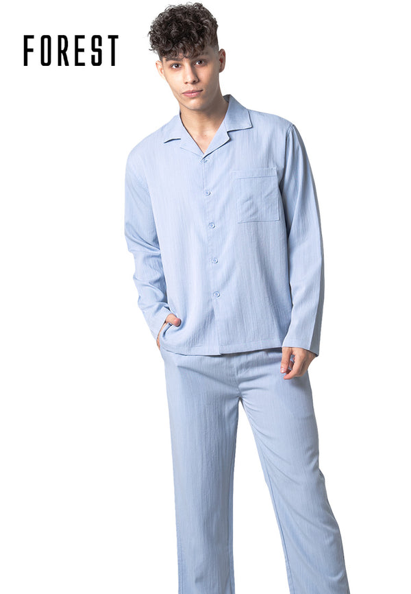 (1 Pc) Forest Mens Linen Feel Cotton Long Sleeve Long Pants Pyjamas - FPD0016LT / FPD0013L