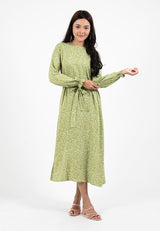 Forest Ladies Rayon Floral Pattern Long Sleeve Midi Dress Women Dress | Baju Lengan Panjang Perempuan - 885072