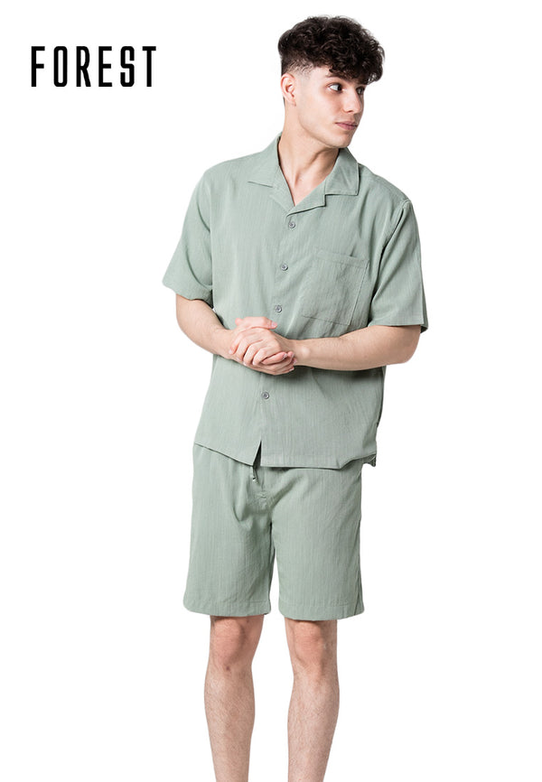 (1 Pc) Forest Mens Linen Feel Cotton Short Sleeve Short Pants Pyjamas - FPD0015ST / FPD0014S