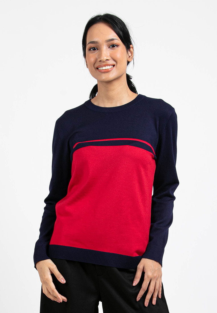 Forest Ladies Casual Basic Color Block Long Sleeve Knit Sweater | Baju Perempuan Lengan Panjang - 822339