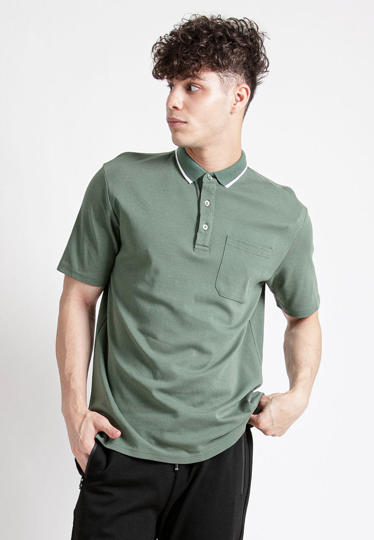 Forest Premium Weight Cotton 220gsm Interlock Knitted Pocket Polo Tee | Baju T Shirt Lelaki - 23765