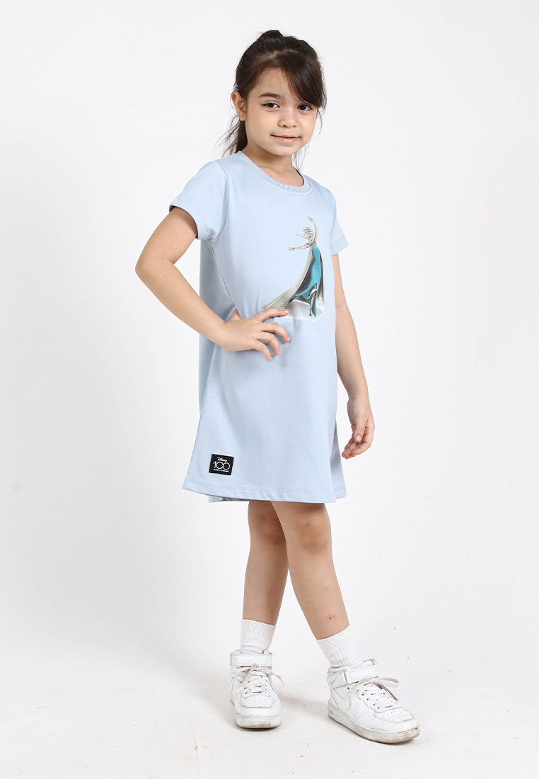 Forest X Disney 100 Year of Wonder Elsa Frozen Airism Cotton Short Sleeve Girl Kids Dress - FWK885038