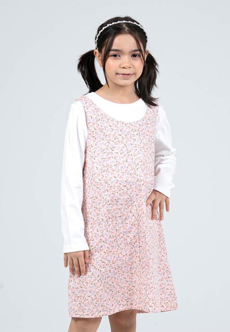 Forest Kids Girls Cotton Floral Pattern Long Sleeve 2 in 1 Dress Set | Baju Budak Perempuan - FK885070