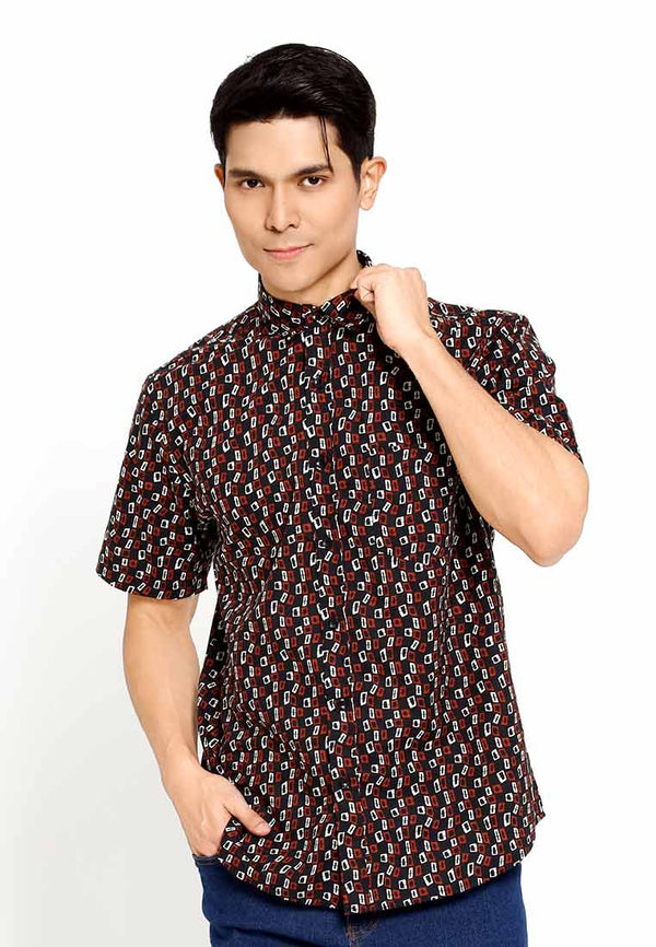 Forest Woven  Collar Full Floral Printed Short Sleeve Men Shirt | Baju Kemeja Lelaki - 621450