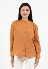 Forest Ladies Cotton Gauze Long Sleeve Mandarin Collar Blouse | Baju Lengan Panjang Perempuan - 822397