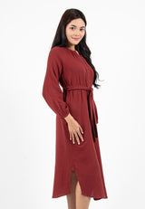 Forest Ladies Cotton Gauze Long Sleeve Belted Midi Dress | Baju Lengan Panjang Perempuan - 885073