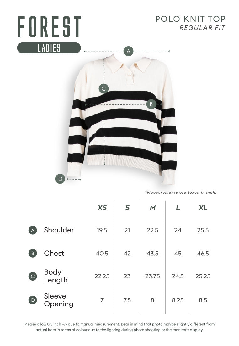 Forest Ladies Casual Striped Polo Long Sleeve Sweater Knit Top | Baju Lengan Panjang Perempuan - 822395