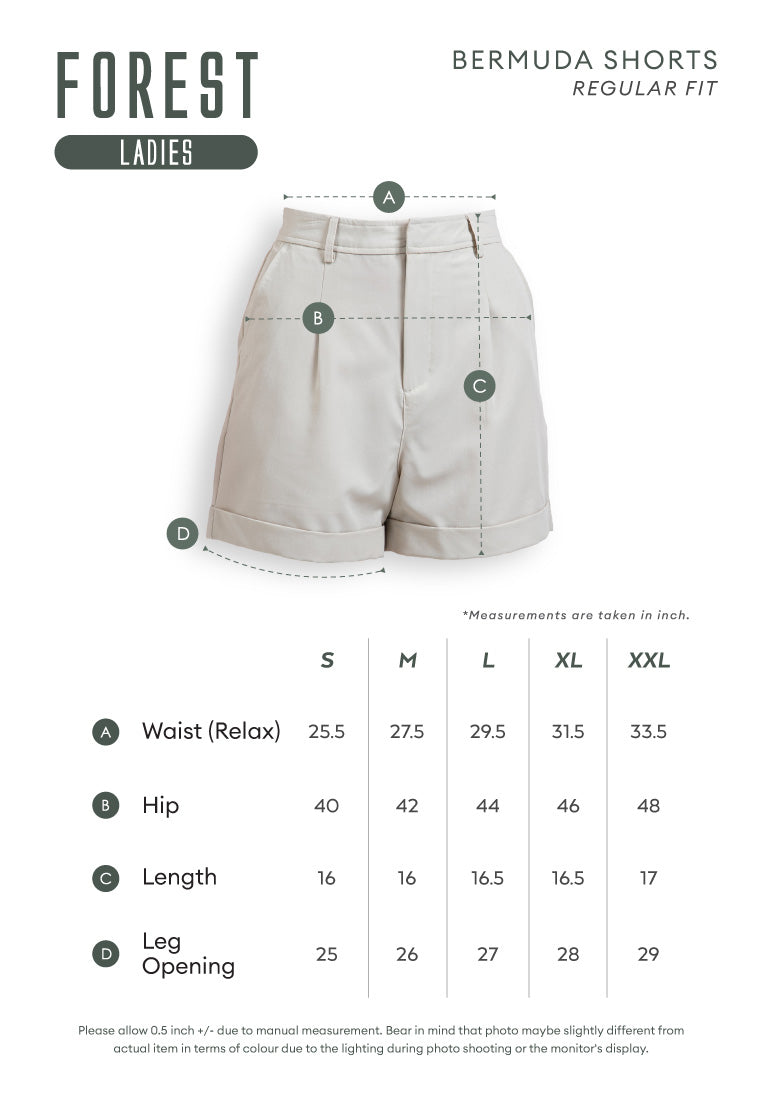 Forest Ladies Smart Casual Pleated Bermuda Shorts Seluar Pendek Pere Forest Clothing