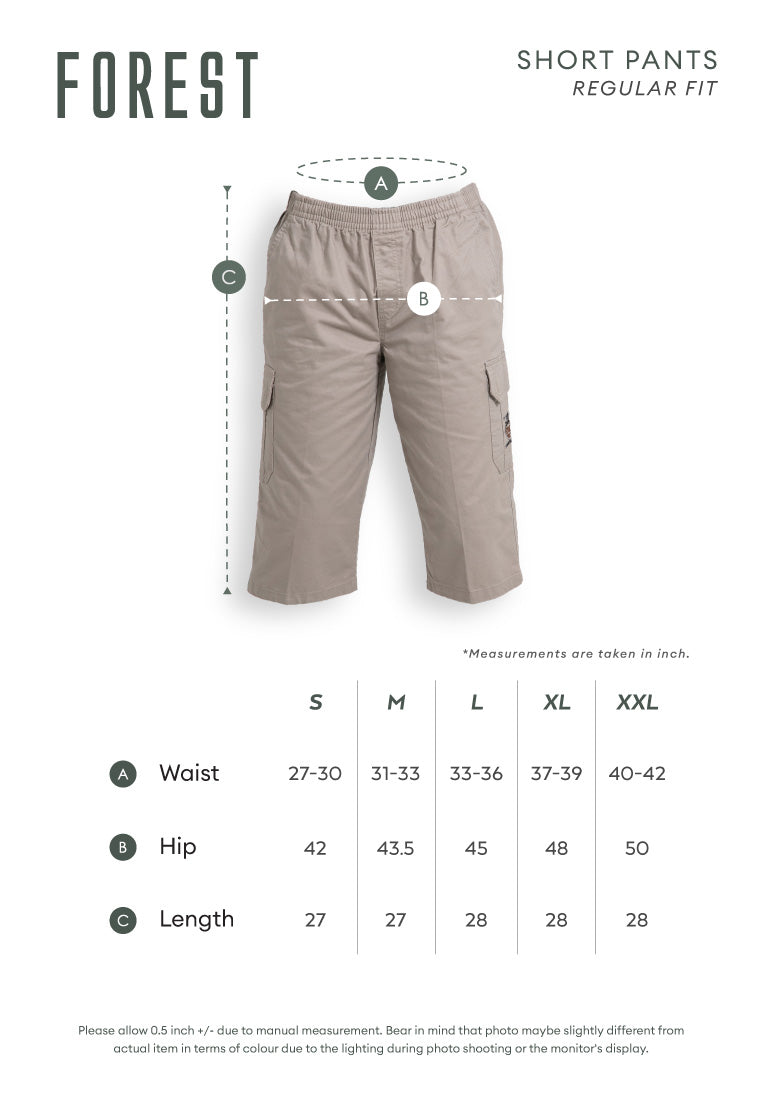 Forest 100% Cotton Twill 27"/28" Cargo Pants Men Shorts Casual 3 Quarter Short Pants Men | Seluar Pendek Lelaki - 65796