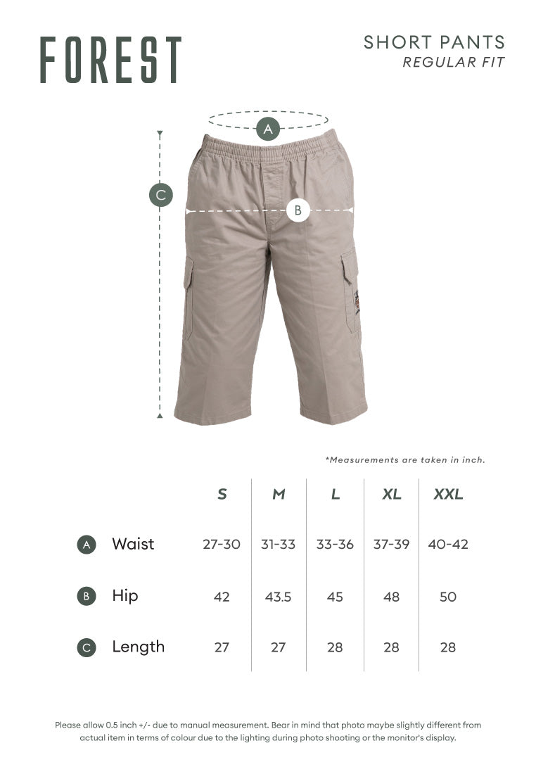 Forest 100% Cotton Twill 27"/28" Cargo Pants Men Shorts Casual 3 Quarter Short Pants Men | Seluar Pendek Lelaki - 65805