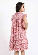 Forest Kids Girl Woven Floral Pattern Short Sleeve Dress I Baju Budak Perempuan Girl Dress - FK885035