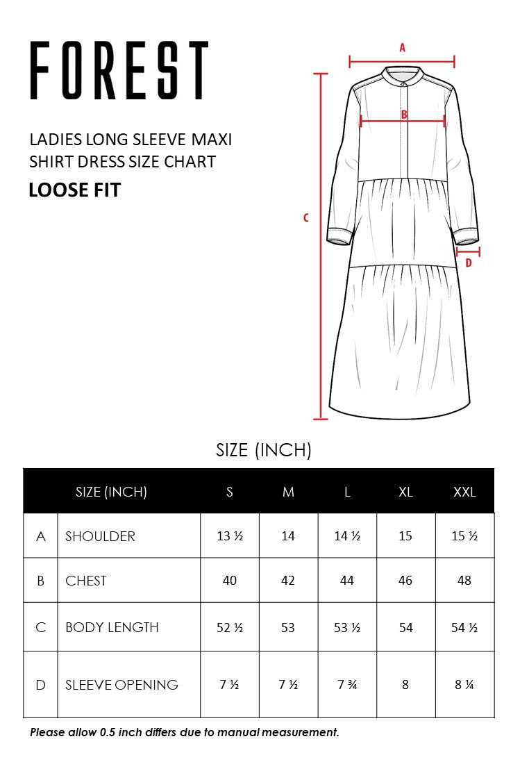 Forest x Hatta Dolmat Ladies Woven Plain Cuffed Sleeve Maxi Shirt Dress | Baju Perempuan - 885070