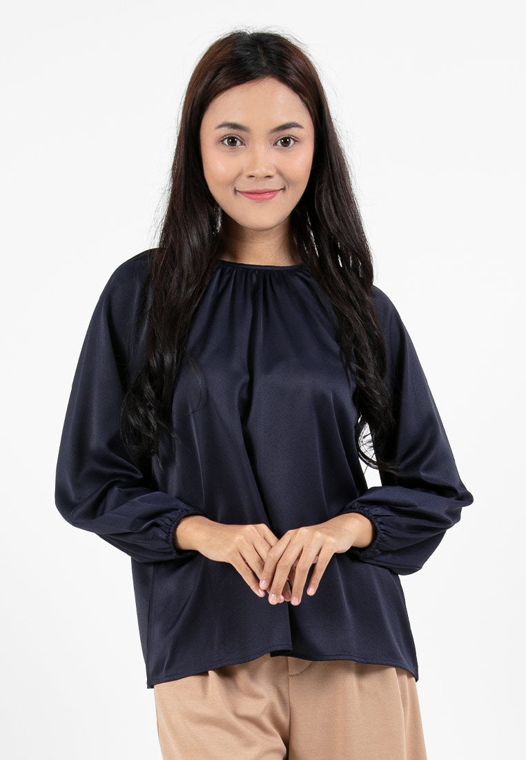 Forest Ladies Satin Balloon Sleeve Blouse Women Long Sleeve Blouse | Baju Lengan Panjang Perempuan - 822387