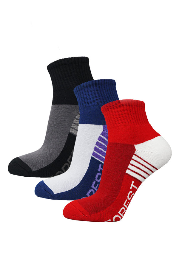 (3 Pcs) Forest Cotton Spandex Half Terry Sports Quarter Length Socks- FSF0082T