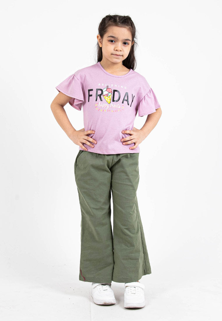 Forest Kids Girls Cotton Linen Drawstring Wide Leg Long Pants | Seluar Panjang Palazzo Budak Perempuan - FK810016