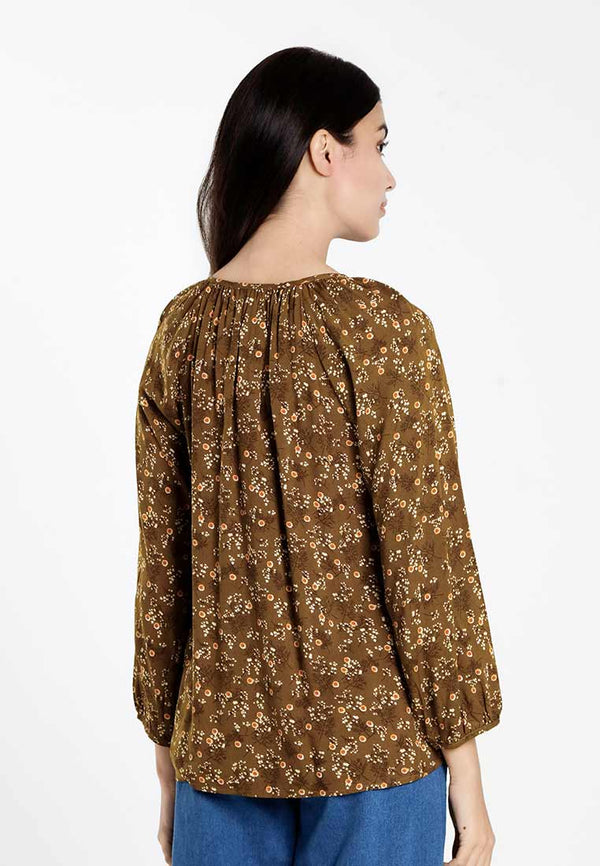 Forest Ladies Floral Pattern Button Rayon Blouse Women Long Sleeve Blouse | Baju Perempuan - 822488