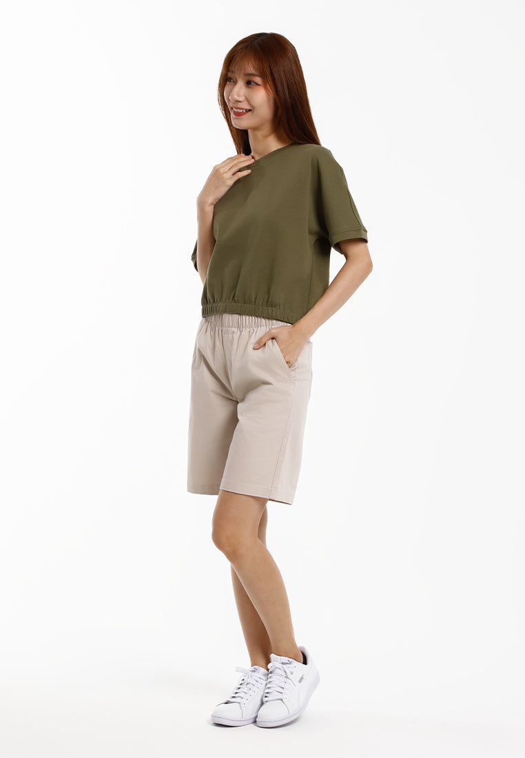 Forest Baju Perempuan | Forest Ladies Cotton Interlock Short Sleeve Round Neck Casual Elastic Hem T-Shirt - 822409