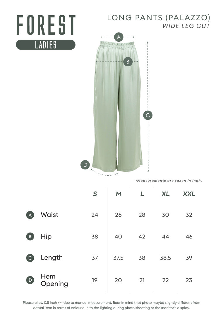 Forest Ladies Casual Polyester Elastic Waist Women Casual Wide Leg Long Pants |Seluar Panjang Perempuan Palazzo - 810541