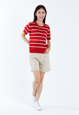 Forest Ladies Casual Striped Short Sleeve Knit Top | Baju Perempuan - 822347