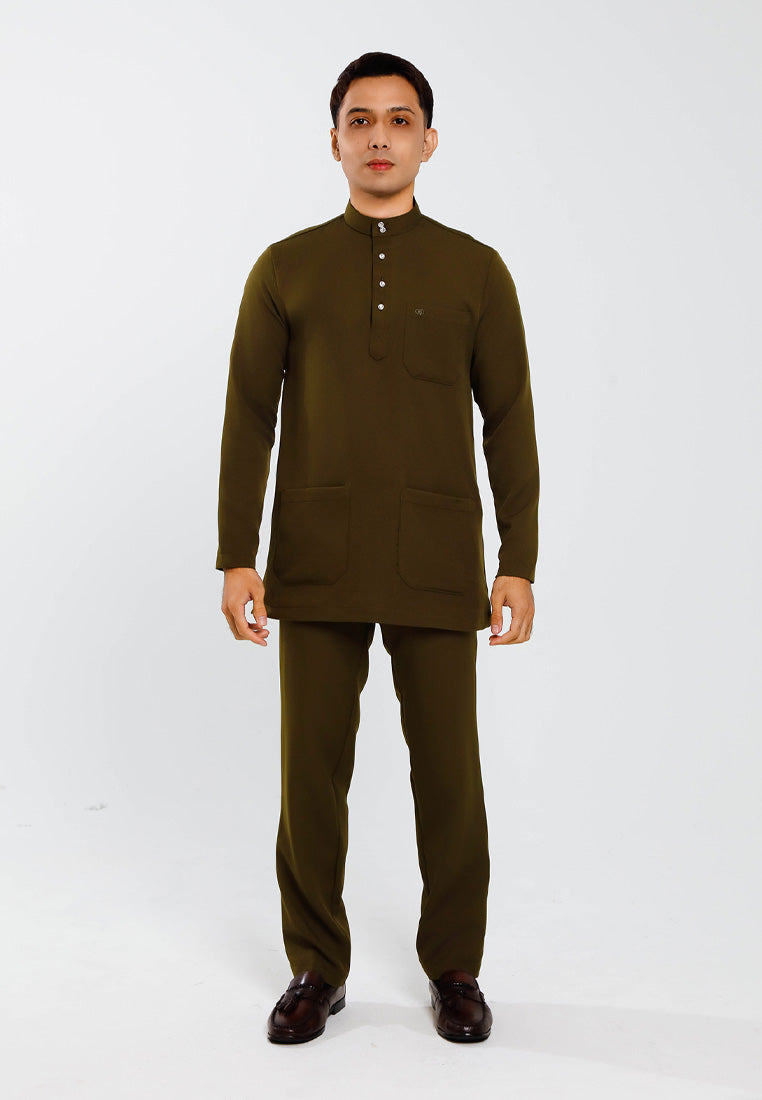 Forest x Hatta Dolmat Baju Melayu Cekak Musang Regular Fit - BM23766 -45DkOlive