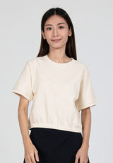 Forest Ladies Cotton Interlock Short Sleeve Round Neck Embroidery Top Women Casual Elastic Hem T-Shirt - 822410