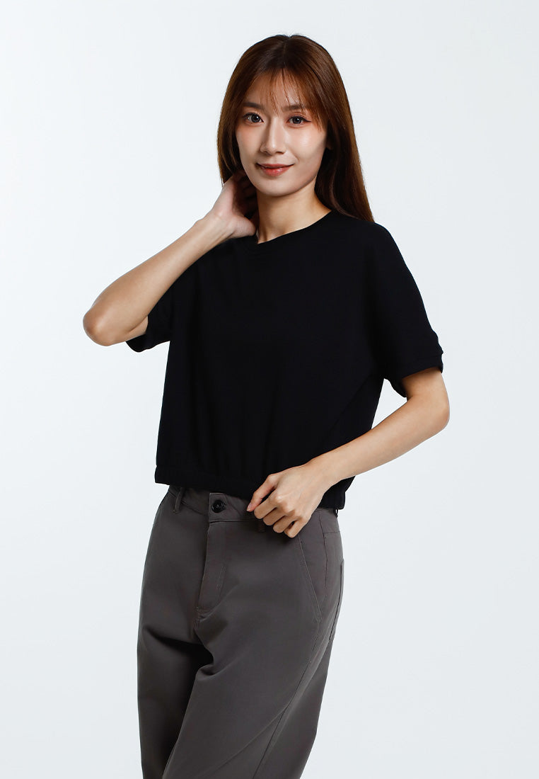 Forest Baju Perempuan | Forest Ladies Cotton Interlock Short Sleeve Round Neck Casual Elastic Hem T-Shirt - 822409