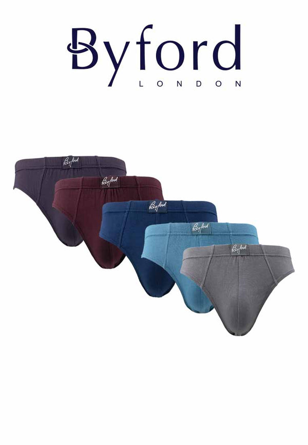 (5 Pcs) Byford Mens Bamboo Spandex Mini Brief Underwear Assorted Colours - BUD5259M