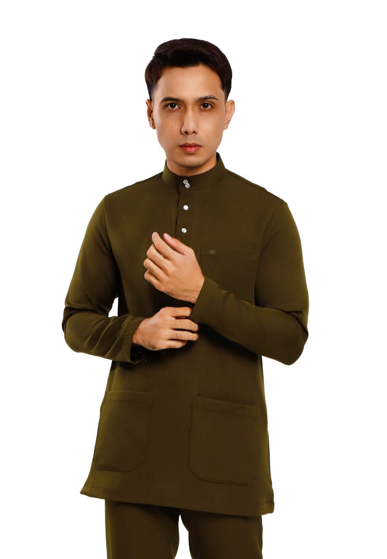 Forest x Hatta Dolmat Baju Melayu Cekak Musang Regular Fit - BM23766 -45DkOlive