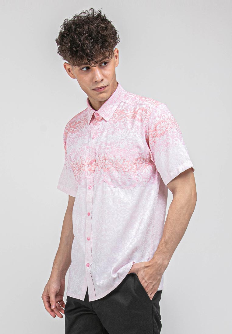 Alain Delon Short Sleeve Modern Fit Linen Look Floral Shirt - 14423008