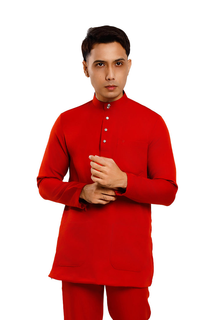 Forest x Hatta Dolmat Baju Melayu Cekak Musang Regular Fit - BM23766 -58BrickRed