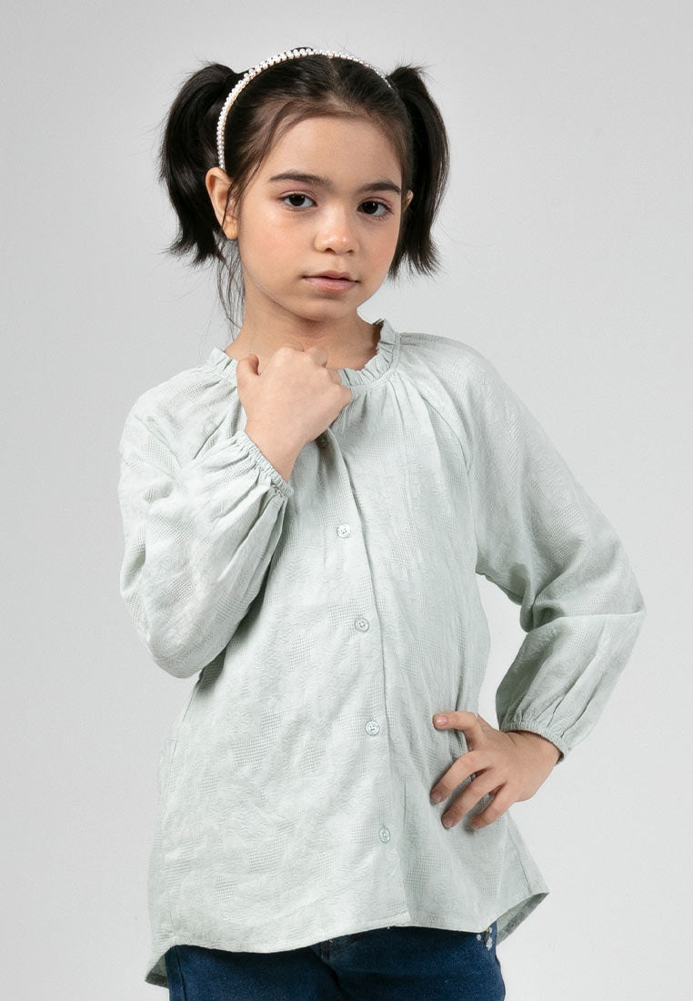 Forest Kids Girls Cotton Jacquard Long Sleeve Blouse with Cotton Lining | Baju Budak Perempuan - FK820082