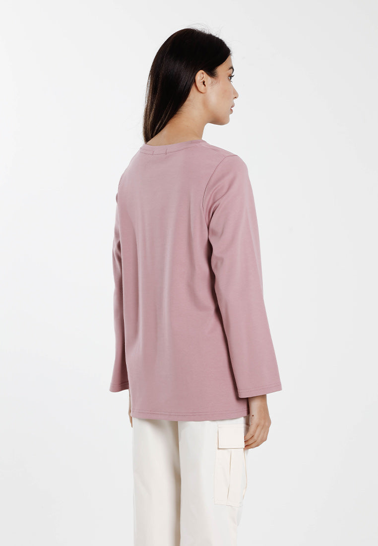 Forest Baju Lengan Panjang Perempuan | Forest Ladies Cotton Interlock Long Sleeve Round Neck T-Shirt Loose Fit - 822414