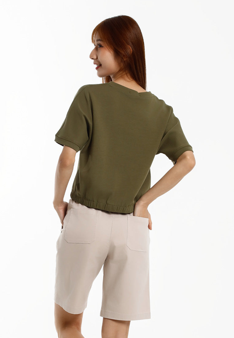 Forest Baju Perempuan | Forest Ladies Cotton Interlock Short Sleeve Round Neck Casual Elastic Hem T-Shirt - 822409