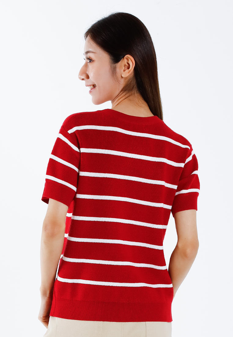 Forest Ladies Casual Striped Short Sleeve Knit Top | Baju Perempuan - 822347