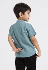 Forest Kids Woven Boy Stand Collar Short Sleeve Shirt Kids l Baju Budak Lelaki - FK20149