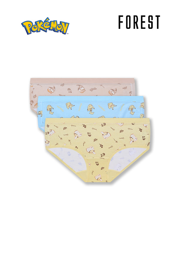 (3 Pcs) Pokémon Ladies Cotton Spandex Midi Panties Assorted Colours - PLD1059D