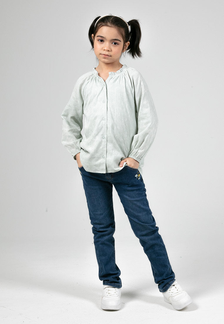 Forest Kids Girls Cotton Jacquard Long Sleeve Blouse with Cotton Lining | Baju Budak Perempuan - FK820082