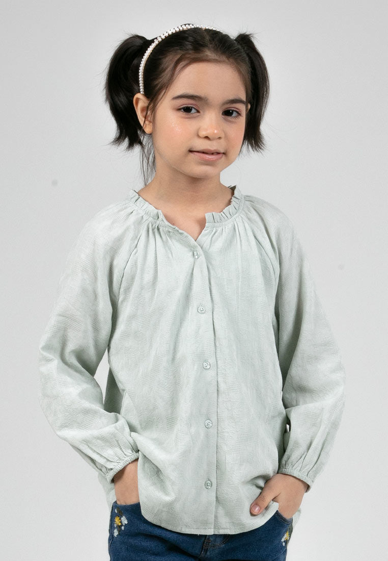 Forest Kids Girls Cotton Jacquard Long Sleeve Blouse with Cotton Lining | Baju Budak Perempuan - FK820082