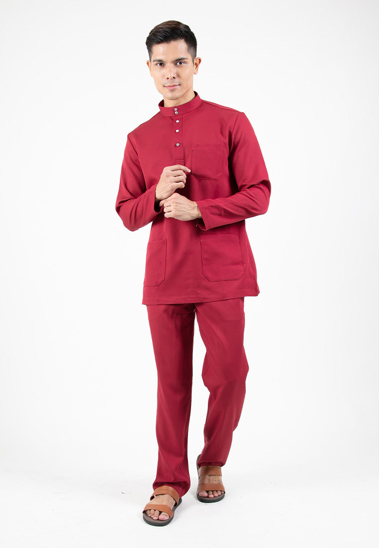 Forest x Hatta Dolmat Baju Melayu Cekak Musang Regular Fit - BM23766 -56Maroon