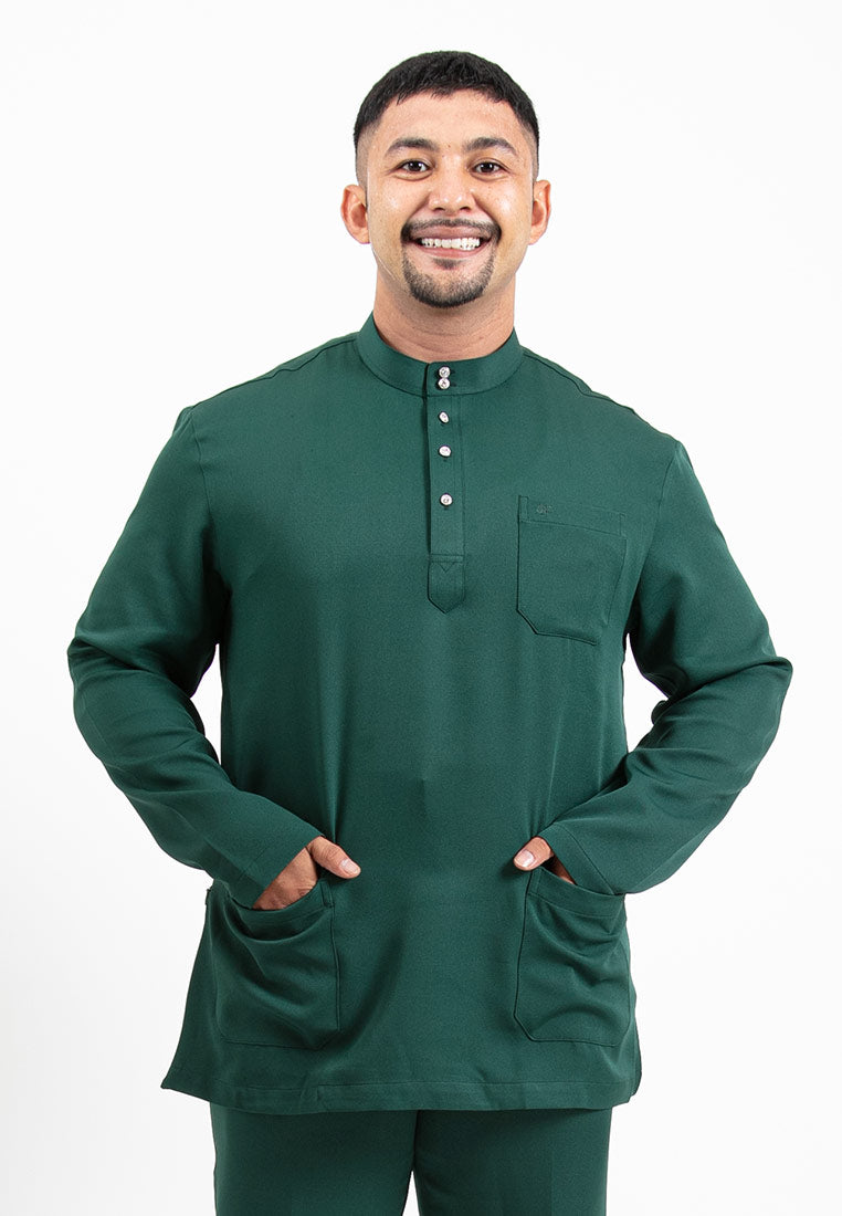 Forest x Hatta Dolmat Baju Melayu Cekak Musang Regular Fit - BM23766 -40DkGreen