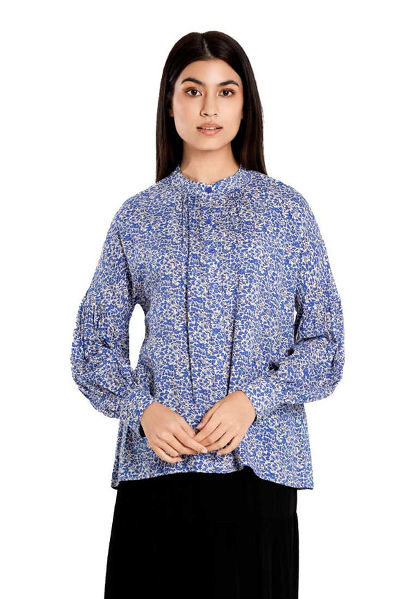 Forest Ladies Floral Pattern Button Rayon Blouse Women Long Sleeve Blouse | Baju Perempuan - 822486