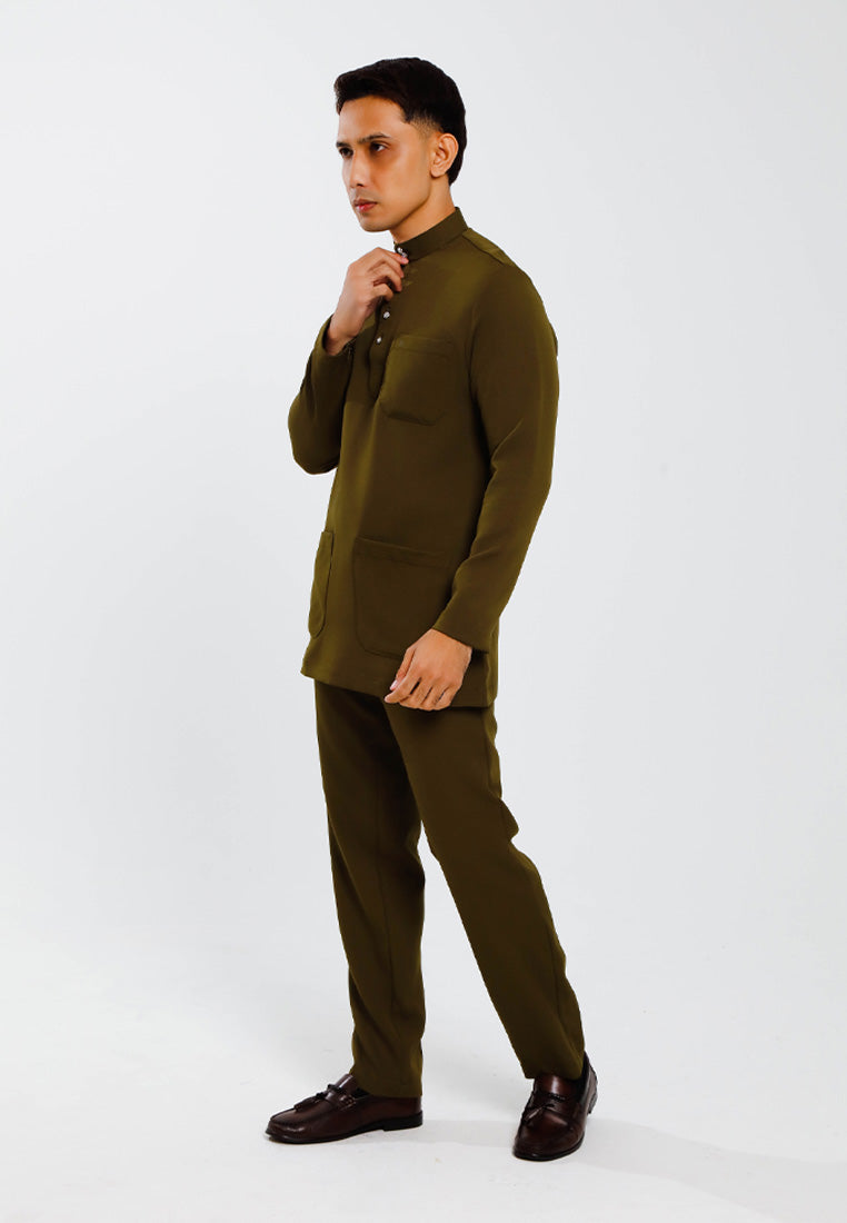 Forest x Hatta Dolmat Baju Melayu Cekak Musang Regular Fit - BM23766 -45DkOlive