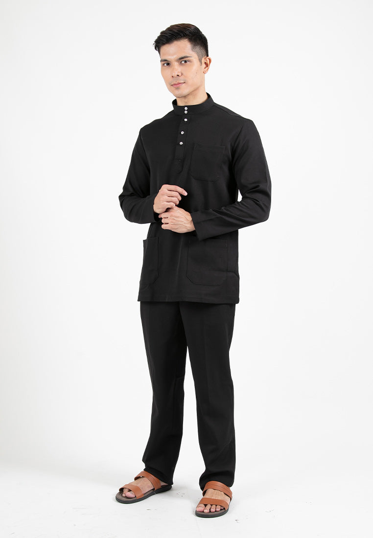 Forest x Hatta Dolmat Baju Melayu Cekak Musang Regular Fit  - BM23766 -01Black