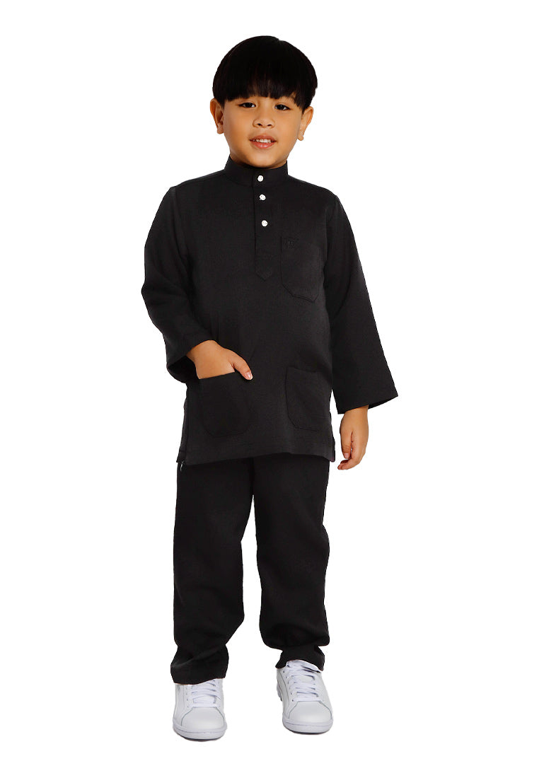 Forest x Hatta Dolmat Baju Melayu Budak Cekak Musang Regular Fit - FK23766BM -76SmokePurple -01Black