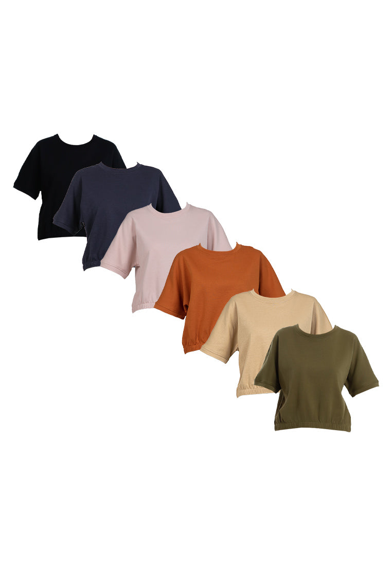 Forest Baju Perempuan | Forest Ladies Cotton Interlock Short Sleeve Round Neck Casual Elastic Hem T-Shirt - 822409