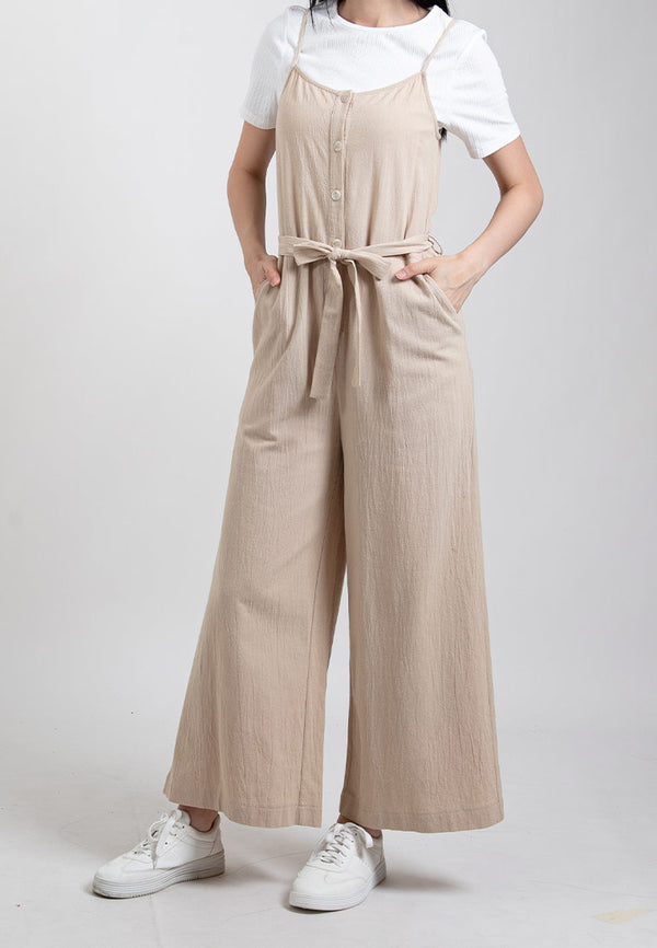 Forest Ladies Linen Dungarees Overalls Pants Women Solid Jumpsuit - 810487