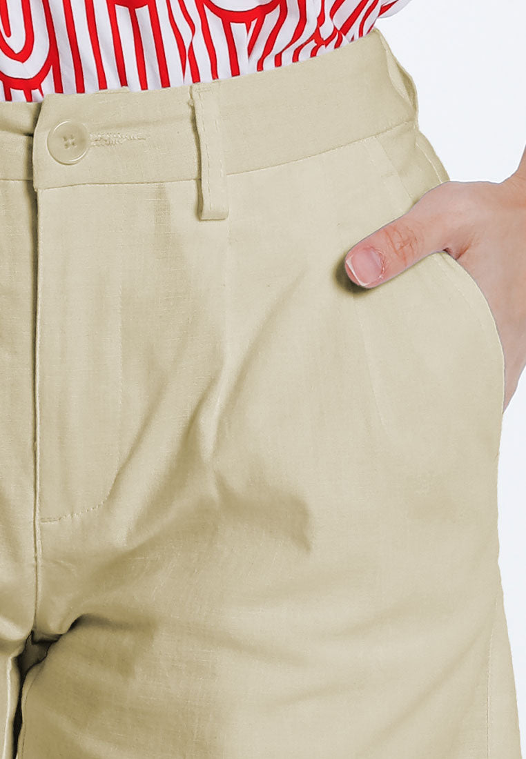 Forest Seluar Pendek Perempuan | Forest Ladies Stretchable Cotton Linen Pleated Bermuda Shorts Pants - 870151